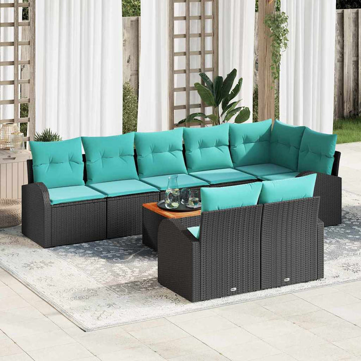 Havesofa Sæt med opbevaring 9 pcs Sort og turkis polyrattan