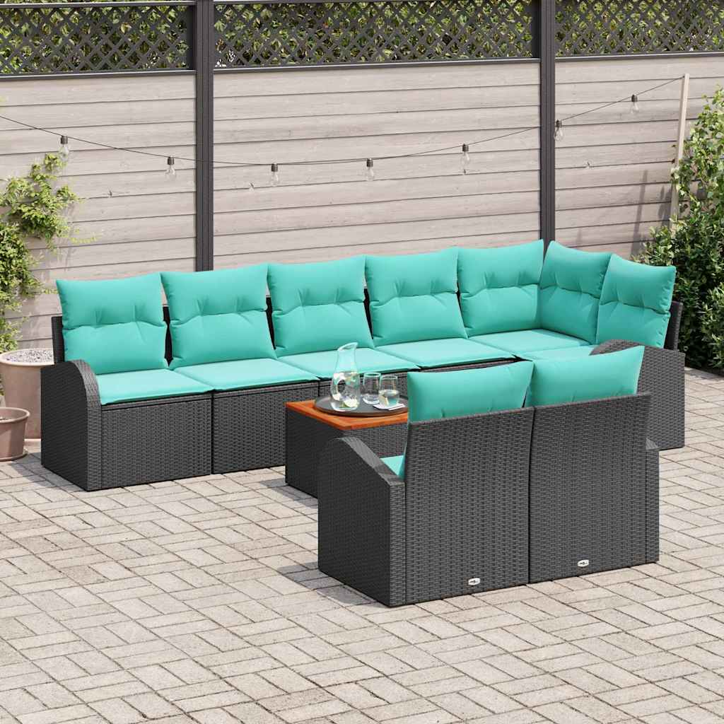 Havesofa Sæt med opbevaring 9 pcs Sort og turkis polyrattan