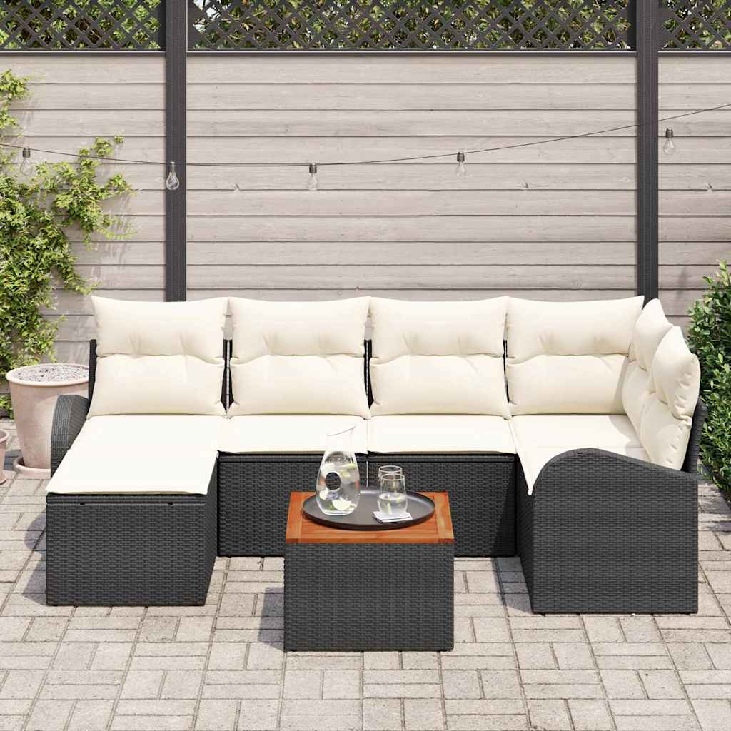 Havesofa Sæt med opbevaring 7 pcs Sort og Cream polyrattan