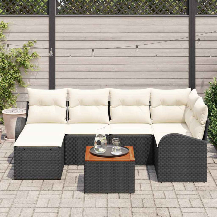 Havesofa Sæt med opbevaring 7 pcs Sort og Cream polyrattan