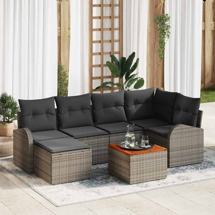 Havesofa Sæt med opbevaring 7 pcs Grå polyrattan