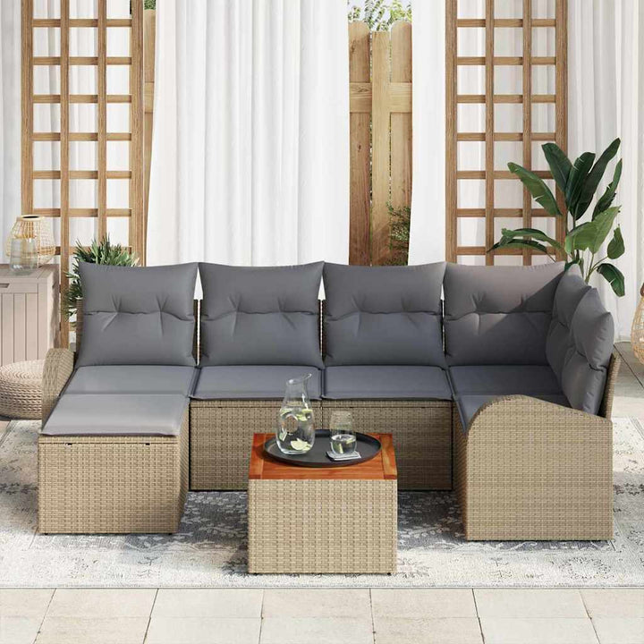 Havesofa Sæt med opbevaring 7 pcs Beige og lys grå polyrattan