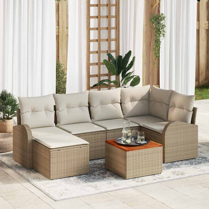 Havesofa Sæt med opbevaring 7 pcs Beige og creme polyrattan