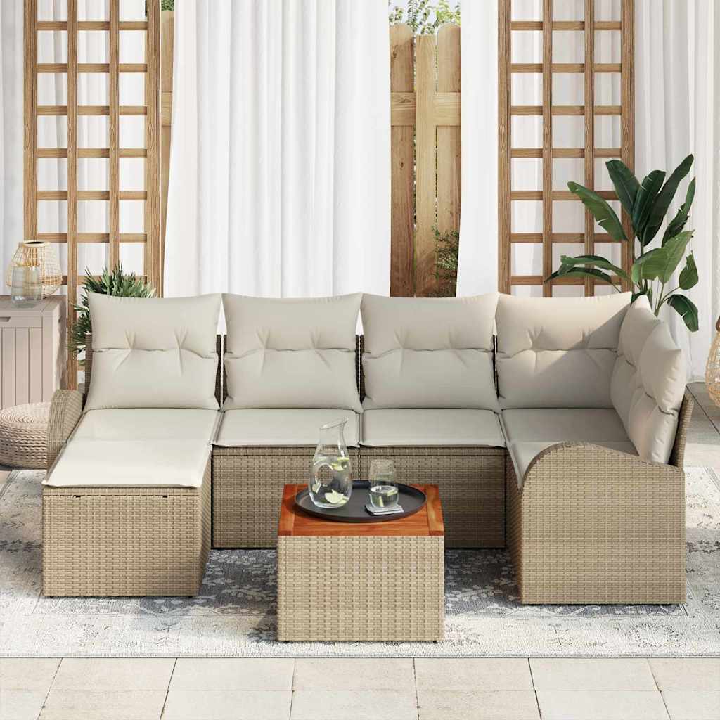 Havesofa Sæt med opbevaring 7 pcs Beige og creme polyrattan