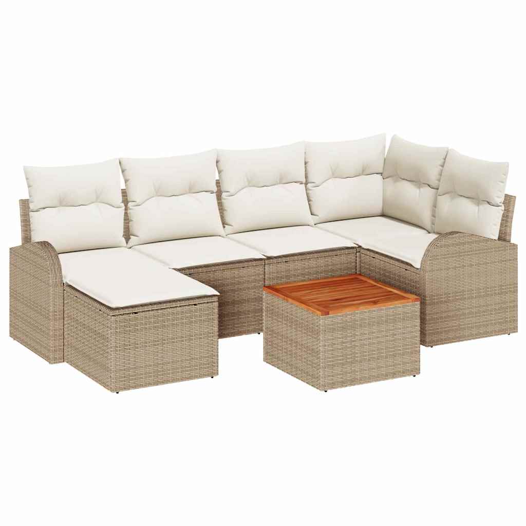 Havesofa Sæt med opbevaring 7 pcs Beige og creme polyrattan
