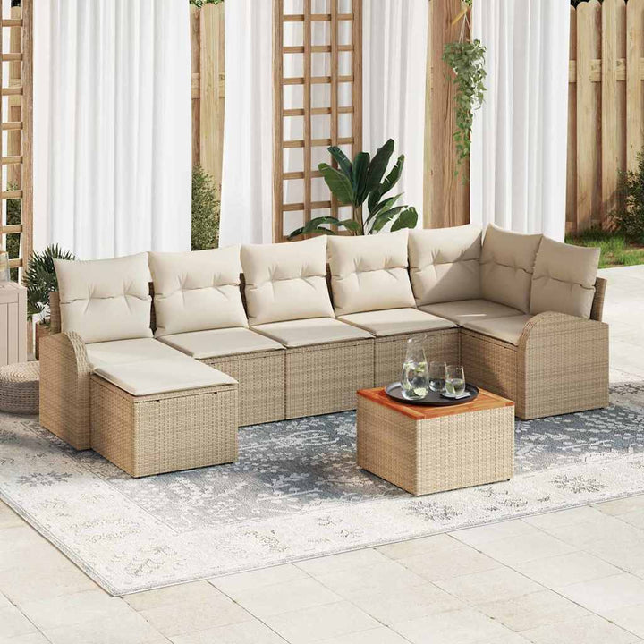Havesofa Sæt med opbevaring 8 pcs Beige og creme polyrattan