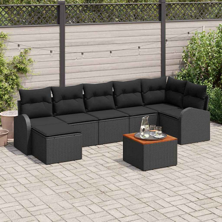 Havesofa Sæt med opbevaring 8 pcs Sort polyrattan
