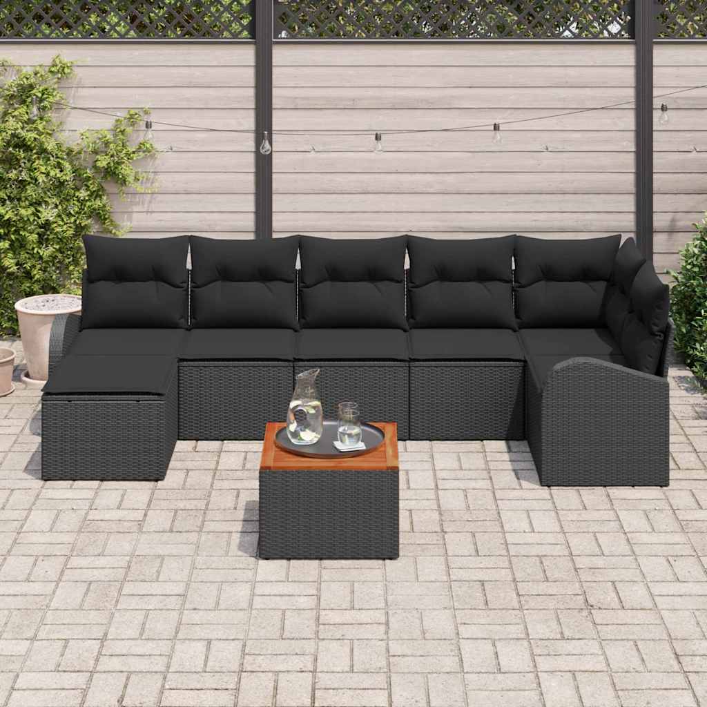 Havesofa Sæt med opbevaring 8 pcs Sort polyrattan