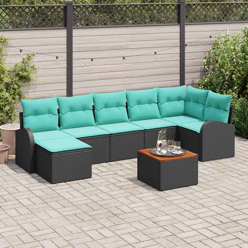 Havesofa Sæt med opbevaring 8 pcs Sort og turkis polyrattan