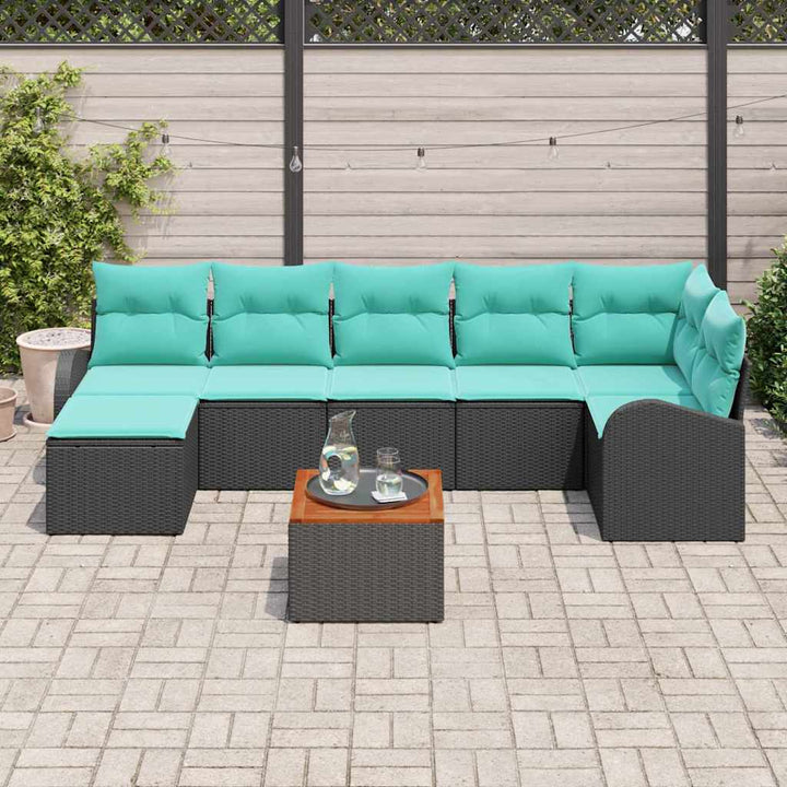 Havesofa Sæt med opbevaring 8 pcs Sort og turkis polyrattan