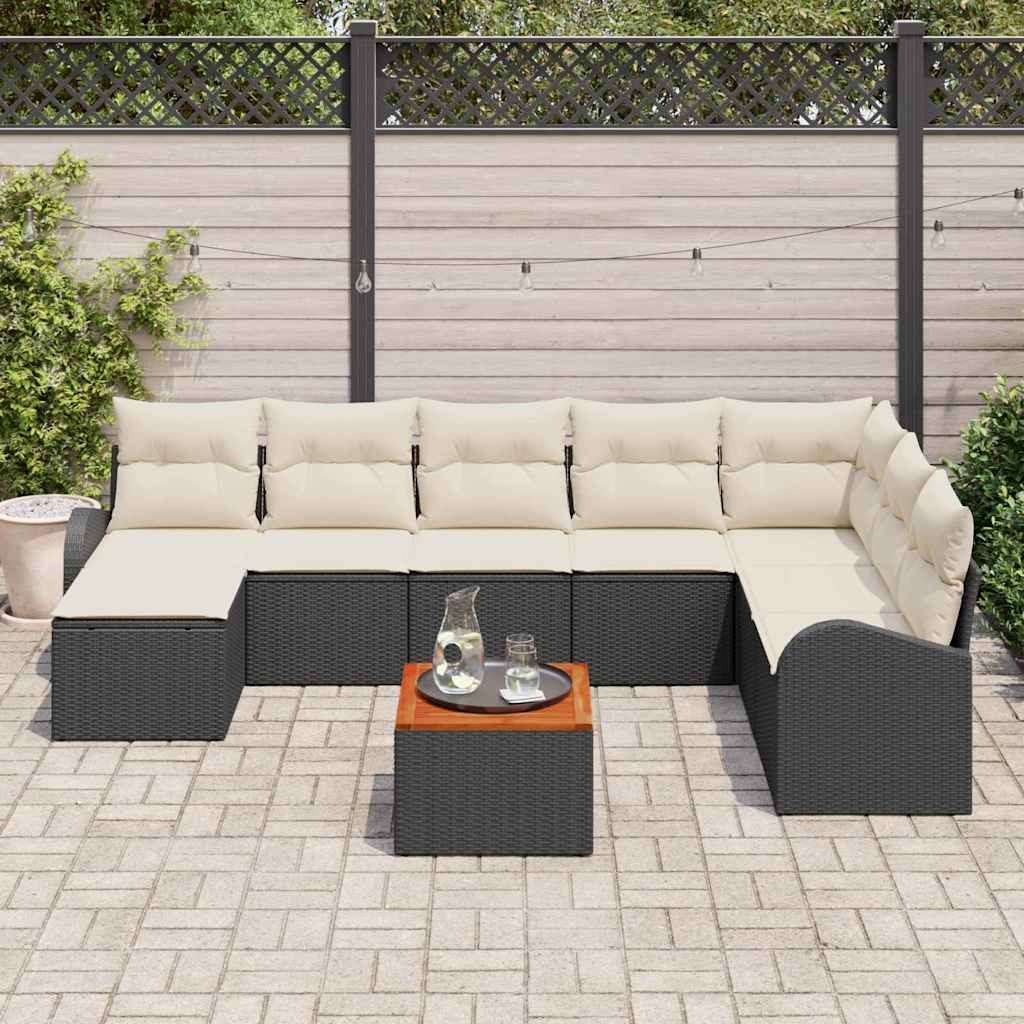 Havesofa Sæt med opbevaring 9 pcs Sort og Cream polyrattan
