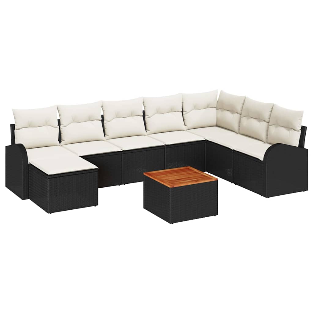Havesofa Sæt med opbevaring 9 pcs Sort og Cream polyrattan