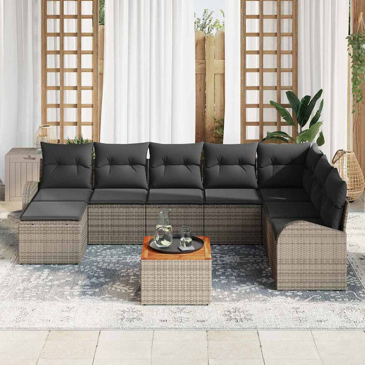 Havesofa Sæt med opbevaring 9 pcs Grå polyrattan