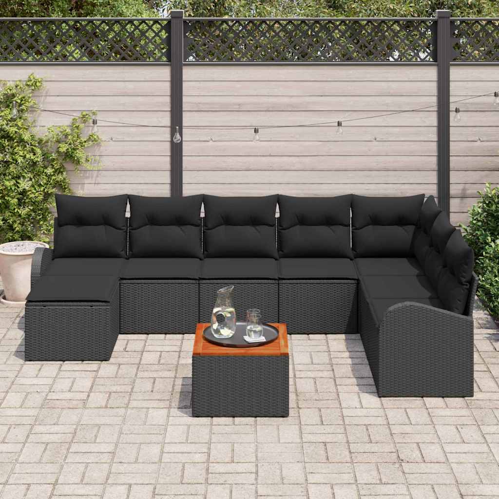 Havesofa Sæt med opbevaring 9 pcs Sort polyrattan