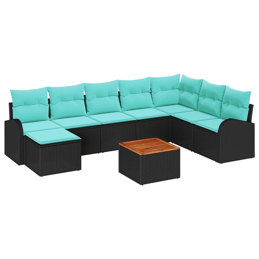 Havesofa Sæt med opbevaring 9 pcs Sort og turkis polyrattan