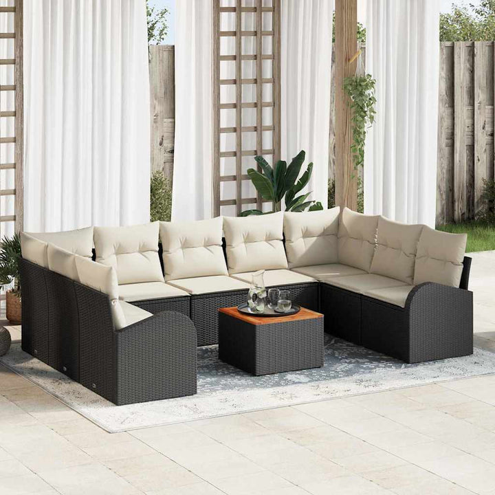 Havesofa Sæt med opbevaring 10 pcs Sort og Cream polyrattan