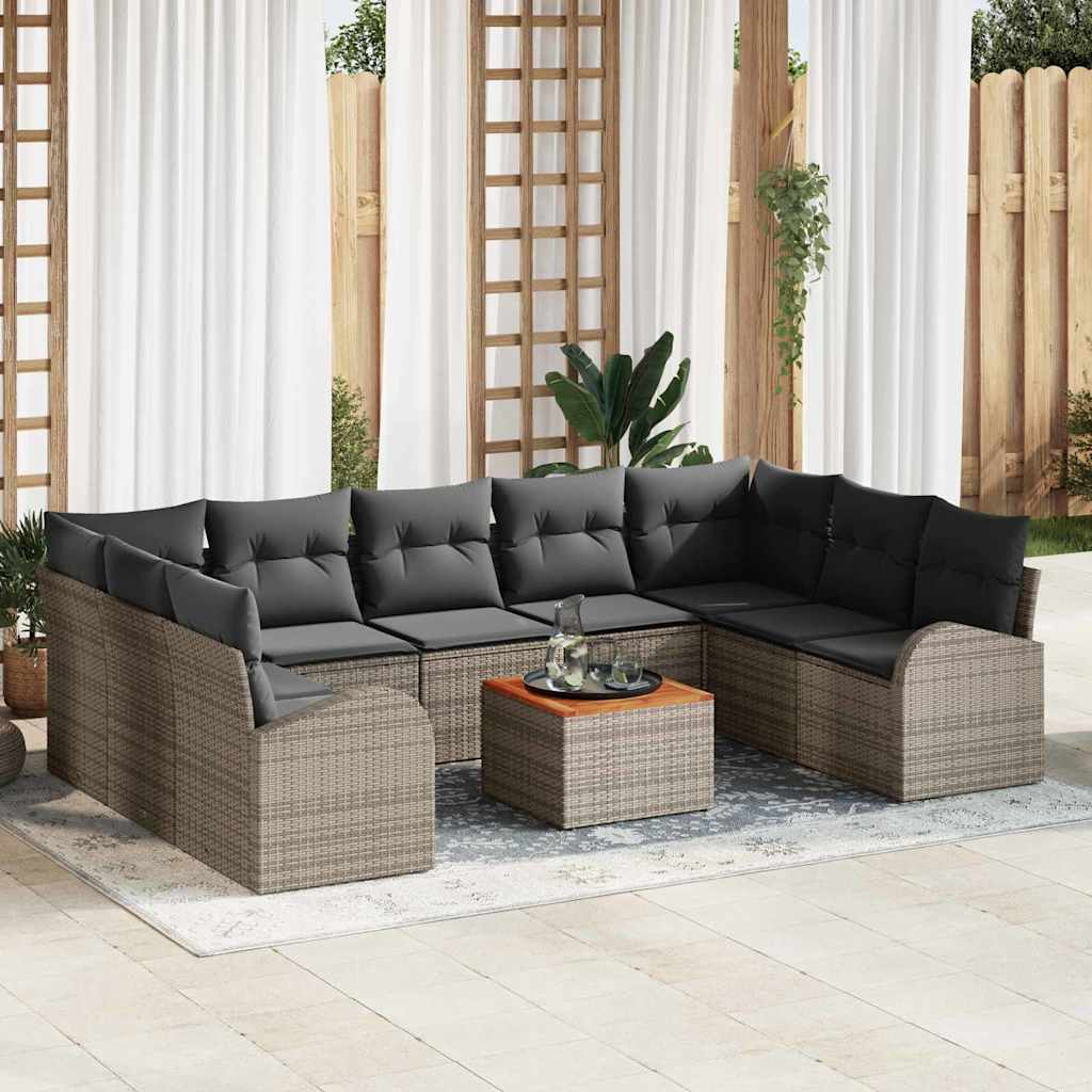 Havesofa Sæt med opbevaring 10 pcs Grå polyrattan