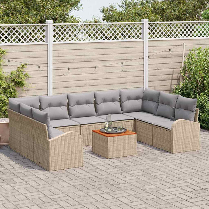 Havesofa Sæt med opbevaring 10 pcs Beige og lys grå polyrattan