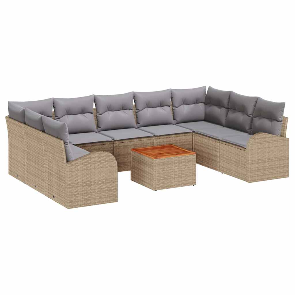 Havesofa Sæt med opbevaring 10 pcs Beige og lys grå polyrattan