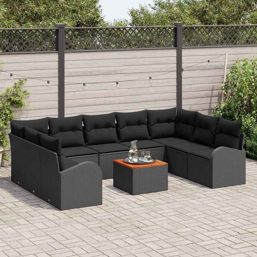 Havesofa Sæt med opbevaring 10 pcs Sort polyrattan