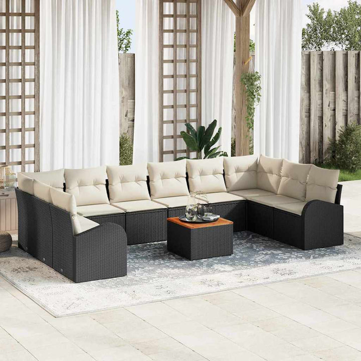 Havesofa Sæt 11 stk. Sort og Cream polyrattan