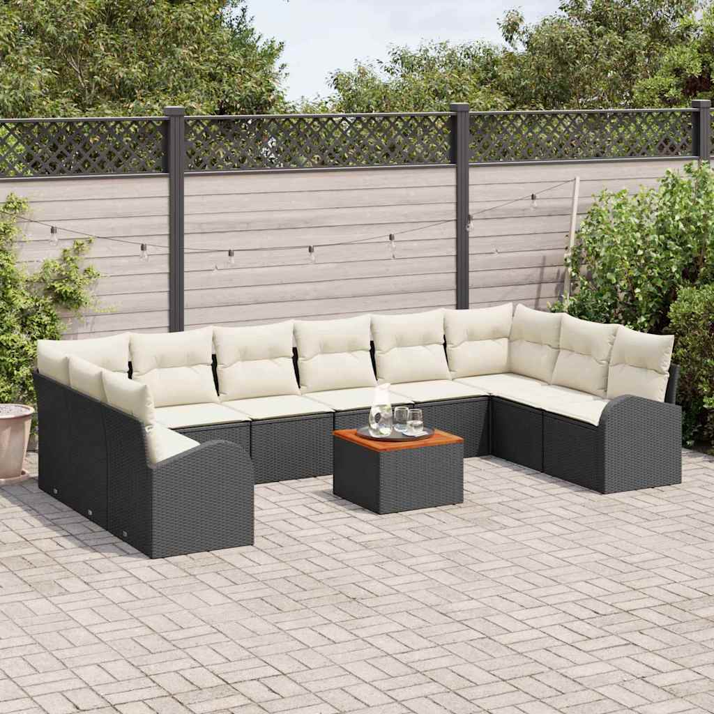 Havesofa Sæt 11 stk. Sort og Cream polyrattan