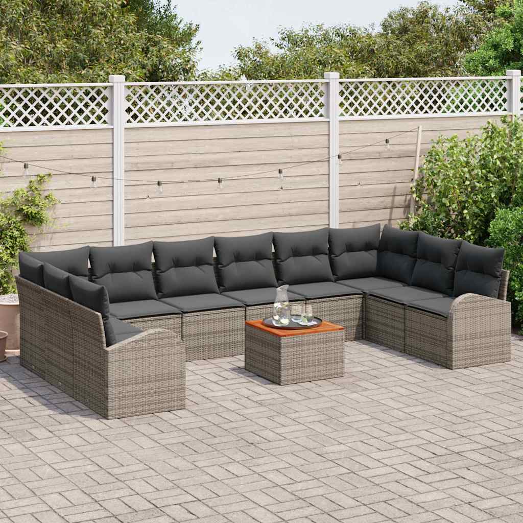 Havesofa Sæt med opbevaring 11 pcs Grå polyrattan