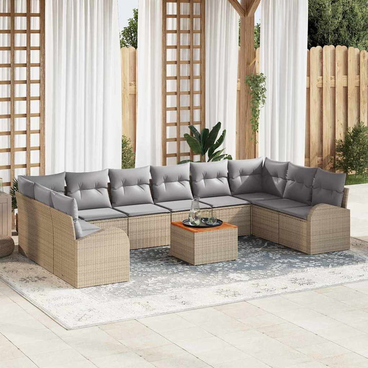 Havesofa Sæt med opbevaring 11 pcs Beige og lys grå polyrattan