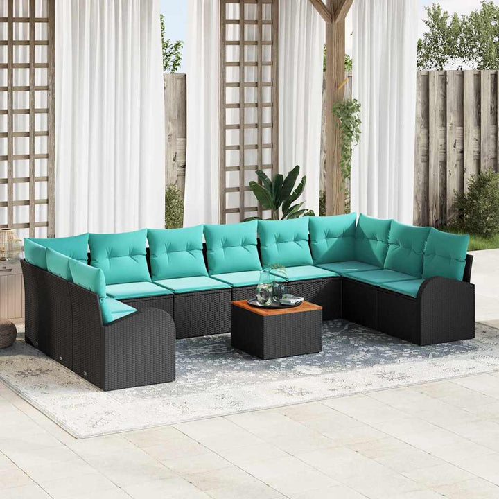 Havesofa Sæt med opbevaring 11 pcs Sort og turkis polyrattan