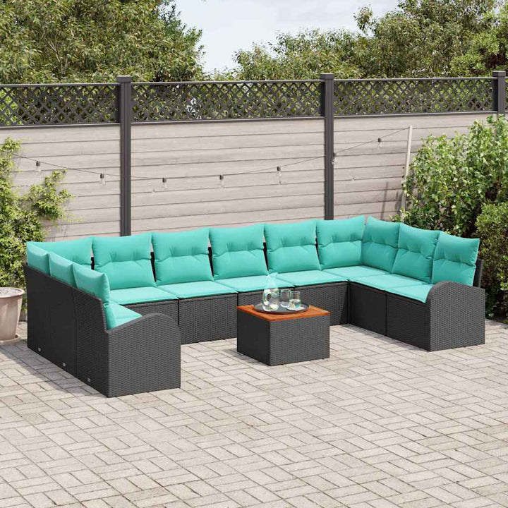 Havesofa Sæt med opbevaring 11 pcs Sort og turkis polyrattan