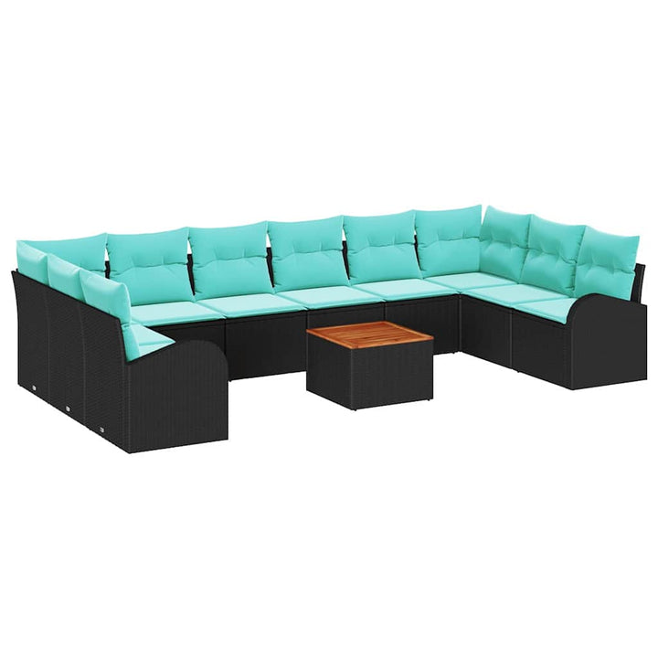 Havesofa Sæt med opbevaring 11 pcs Sort og turkis polyrattan