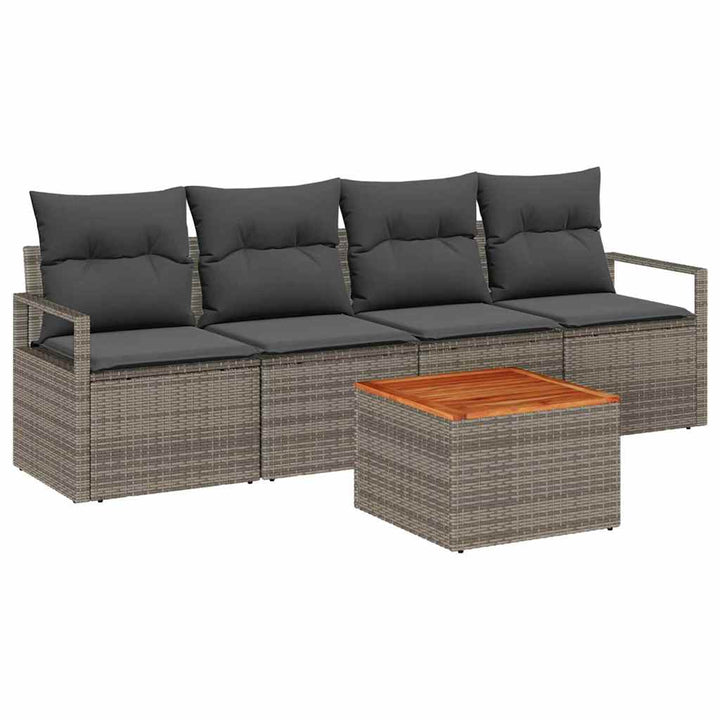 Havesofa Sæt med opbevaring 5 pcs Grå polyrattan