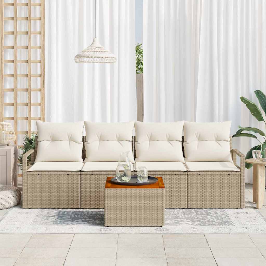 Havesofa Sæt 5 stk. Beige og creme polyrattan