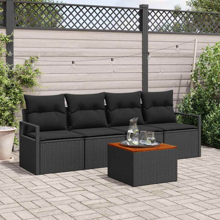 Havesofa Sæt med opbevaring 5 pcs Sort polyrattan