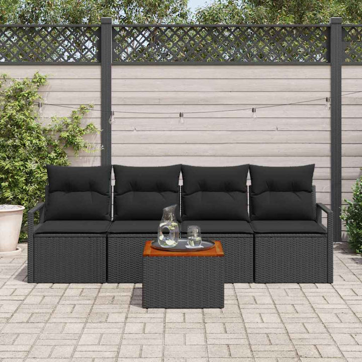 Havesofa Sæt med opbevaring 5 pcs Sort polyrattan