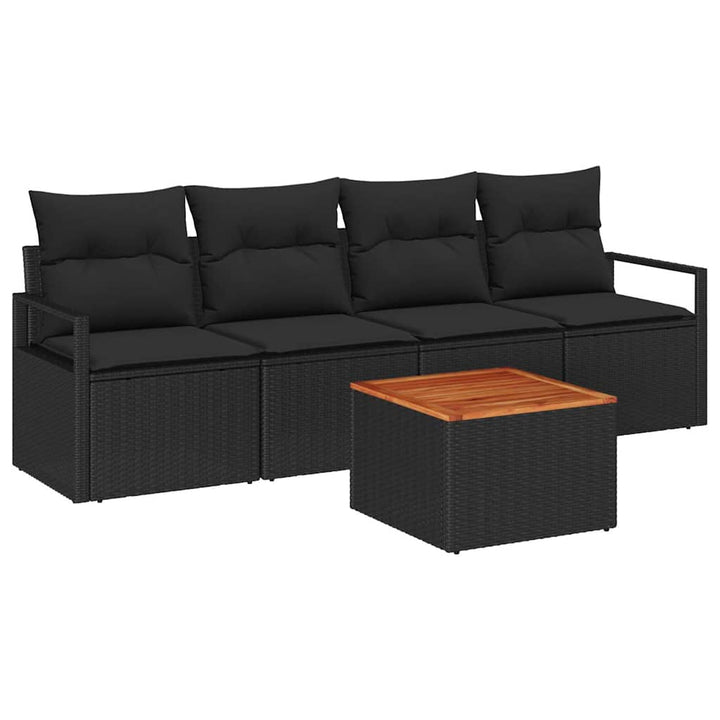 Havesofa Sæt med opbevaring 5 pcs Sort polyrattan