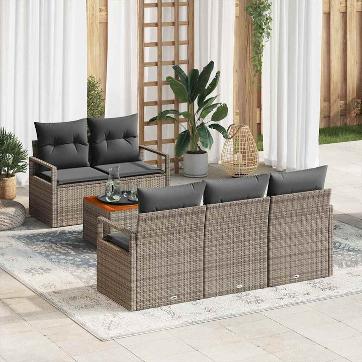 Havesofa Sæt med opbevaring 6 pcs Grå polyrattan