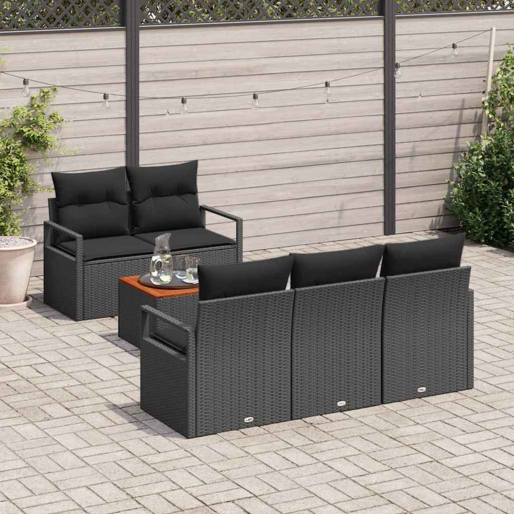 Havesofa Sæt med opbevaring 6 pcs Sort polyrattan