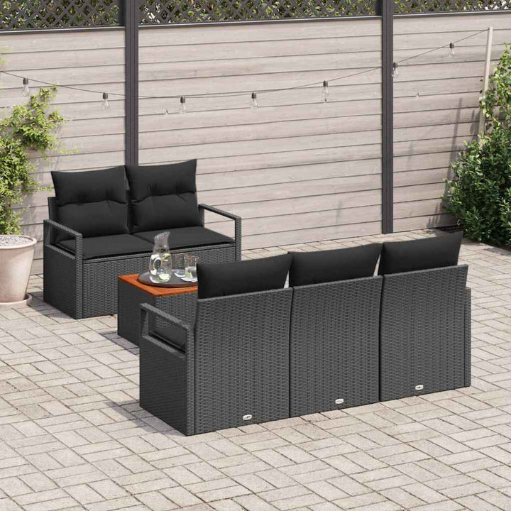 Havesofa Sæt med opbevaring 6 pcs Sort polyrattan