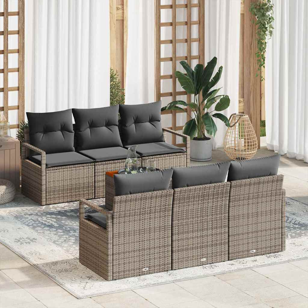 Havesofa Sæt med opbevaring 7 pcs Grå polyrattan