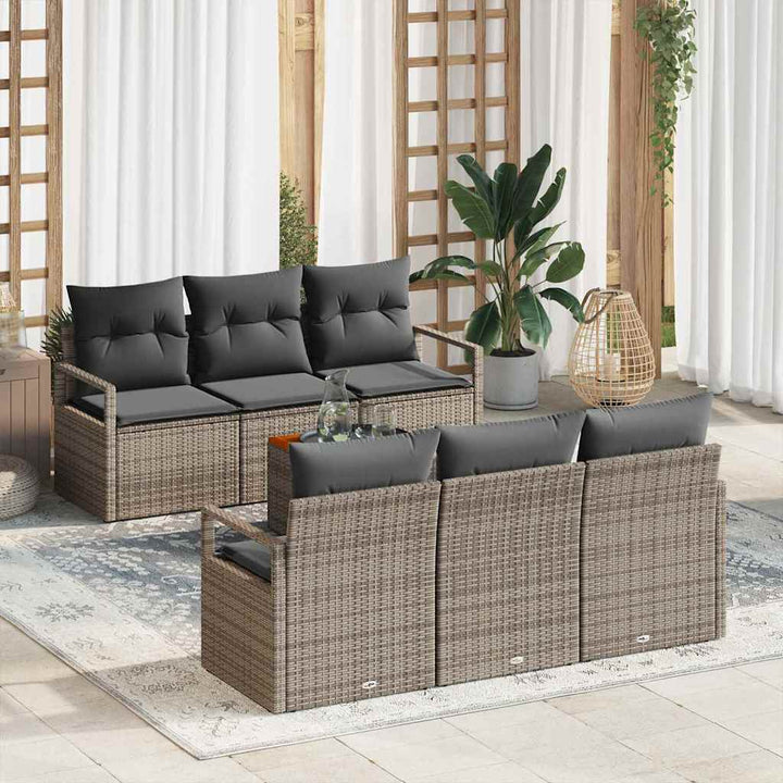 Havesofa Sæt med opbevaring 7 pcs Grå polyrattan