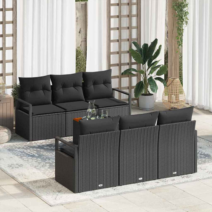 Havesofa Sæt med opbevaring 7 pcs Sort polyrattan