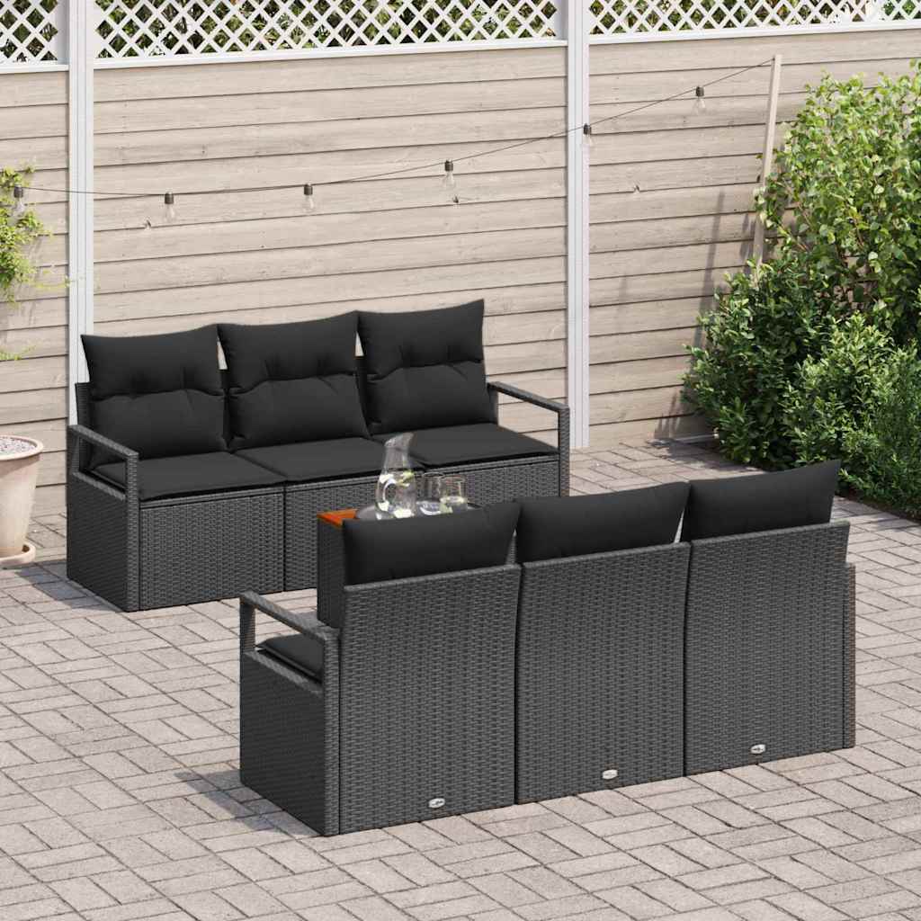 Havesofa Sæt med opbevaring 7 pcs Sort polyrattan