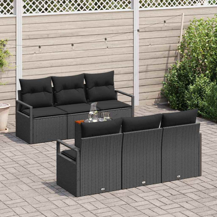 Havesofa Sæt med opbevaring 7 pcs Sort polyrattan
