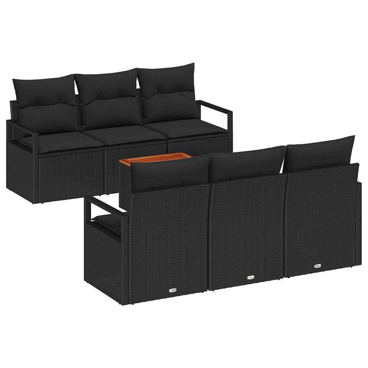 Havesofa Sæt med opbevaring 7 pcs Sort polyrattan