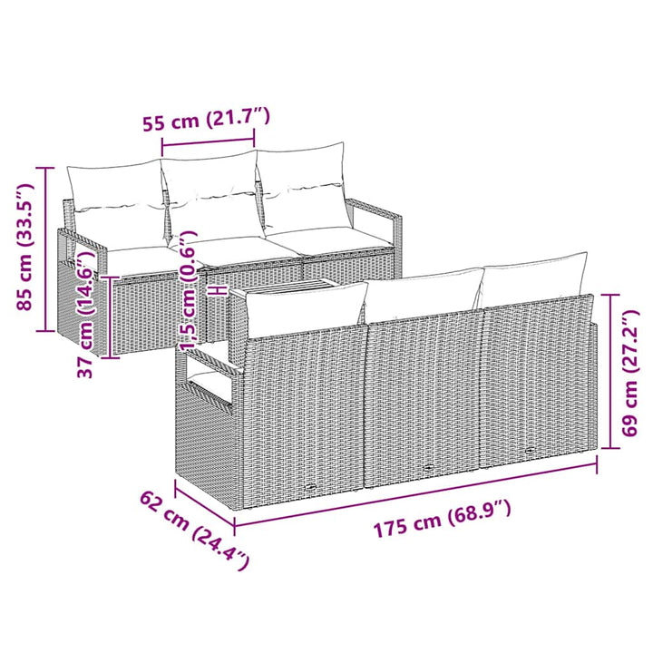Havesofa Sæt med opbevaring 7 pcs Sort polyrattan