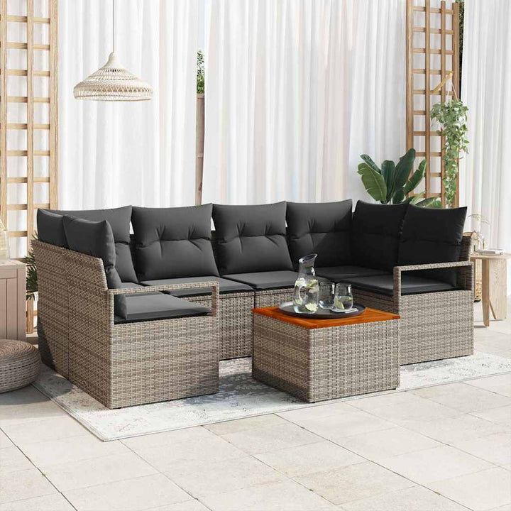 Havesofa Sæt med opbevaring 7 pcs Grå polyrattan