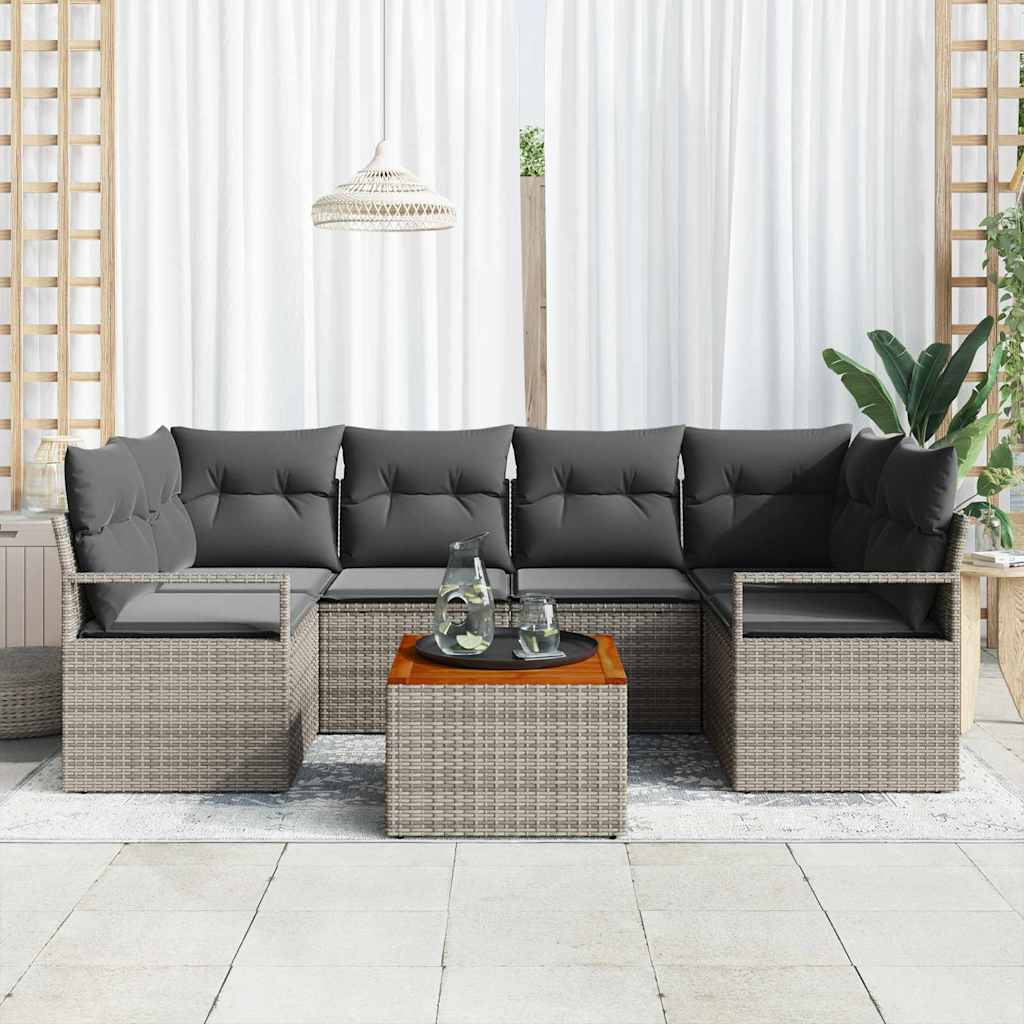 Havesofa Sæt med opbevaring 7 pcs Grå polyrattan