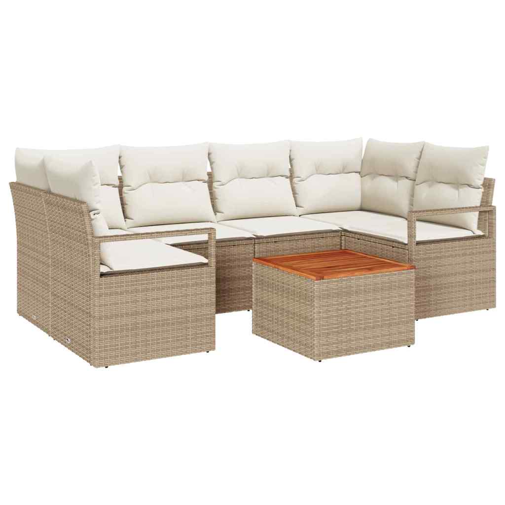 Havesofa Sæt 7 stk. Beige og creme polyrattan