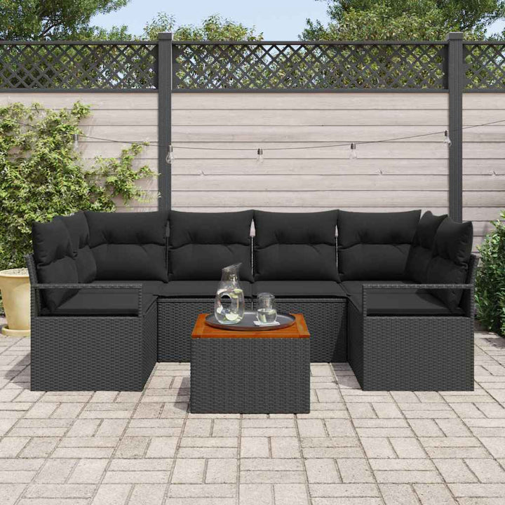 Havesofa Sæt med opbevaring 7 pcs Sort polyrattan